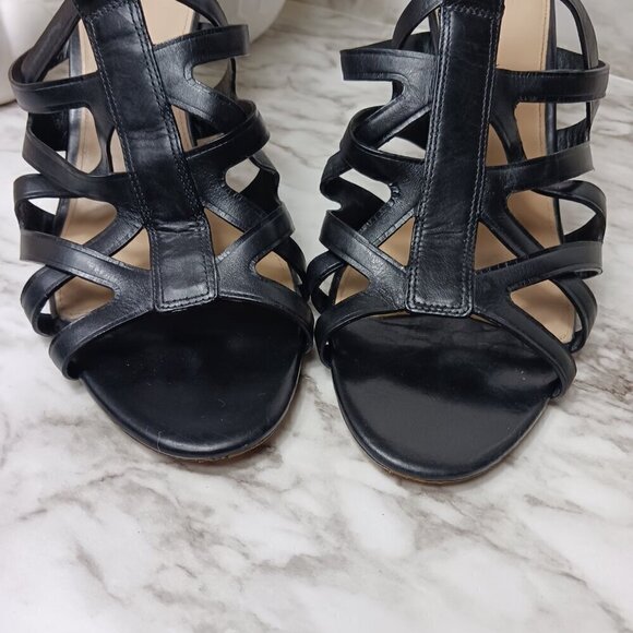 VIA SPIGA Strappy Heels Shoes Buckle Women's Black Leather Size 10 Italy - Picture 3 of 9